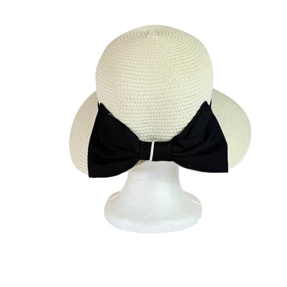 Royal Beige Straw Sun Hat Ponytail Notch Black Bow Beach Cruise Life Fashion - Picture 3 of 11